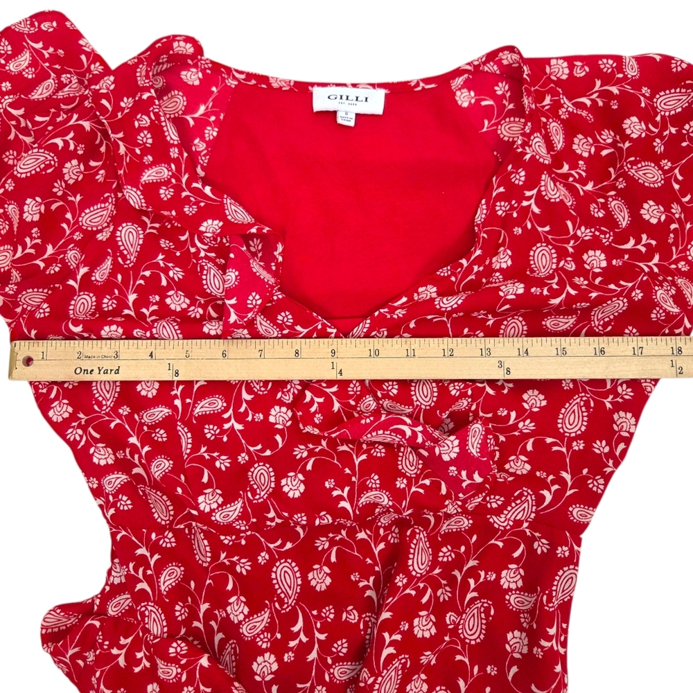 Gilli Midi Prairie Dress Milkmaid Country Womens Small Red Ruffle Tiered Floral - Picture 4 of 10